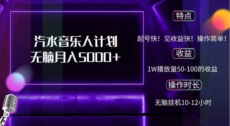 抖音汽水音乐人,计划无脑月入5000+-靠谱项目库
