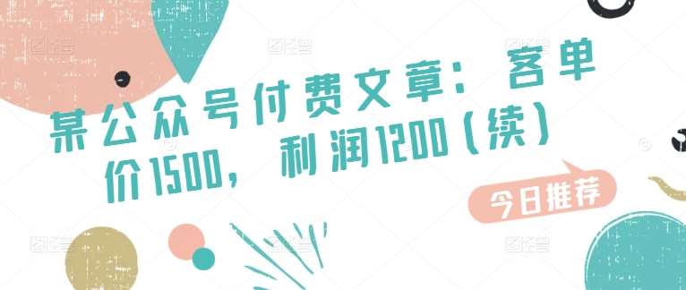 某公众号付费文章：客单价1500，利润1200(续)，市场几乎可以说是空白的-靠谱项目库