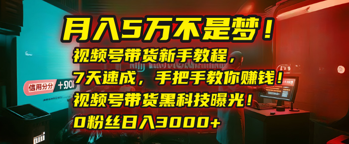月入5万不是梦!视频号带货新手教程,7天速成,手把手教你赚钱!视频号带货黑科技曝光!0粉丝日入3000+-靠谱项目库