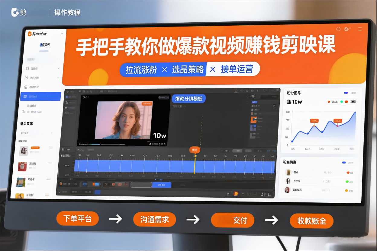 手把手教你做爆款视频赚钱剪映课，手把手教学拉流涨粉、选品策略和接单运营（更新2026）-靠谱项目库