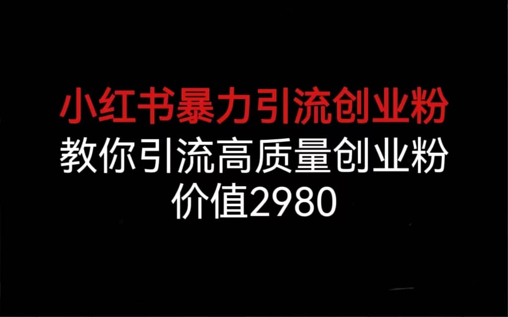 小红书暴力引流创业粉，教你引流高质量创业粉，价值2980-靠谱项目库