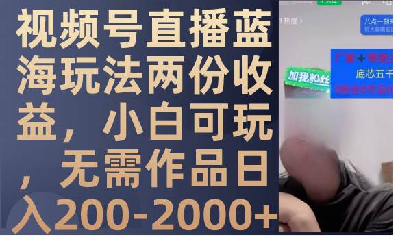 （7635期）视频号直播蓝海玩法两份收益，小白可玩，无需作品日入200-2000+-靠谱项目库