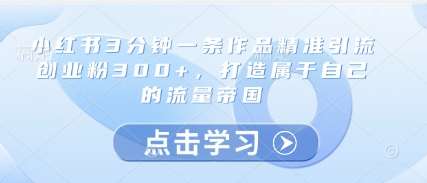 小红书3分钟一条作品精准引流创业粉300+，打造属于自己的流量帝国-靠谱项目库