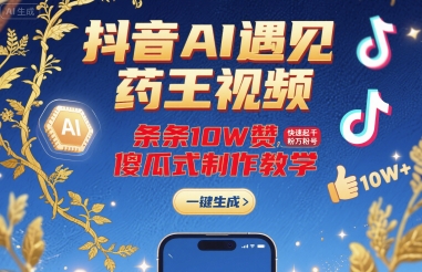 抖音AI遇见药王视频,条条10W赞,快速起千粉万粉号,傻瓜式制作教学-靠谱项目库