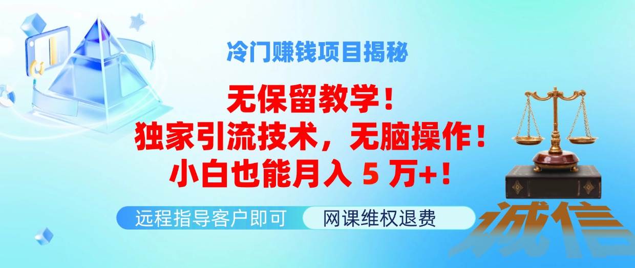 （11864期）冷门赚钱项目无保留教学！独家引流技术，无脑操作！小白也能月入5万+！-靠谱项目库