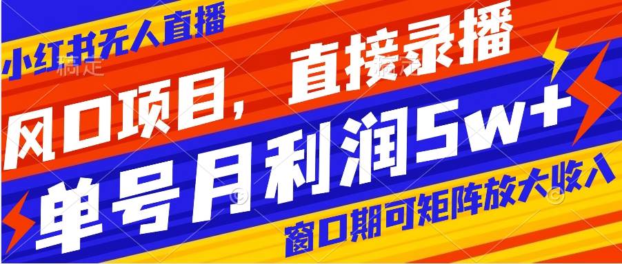 (8196期)风口项目,小红书无人直播带货,直接录播,可矩阵,月入5w+-靠谱项目库