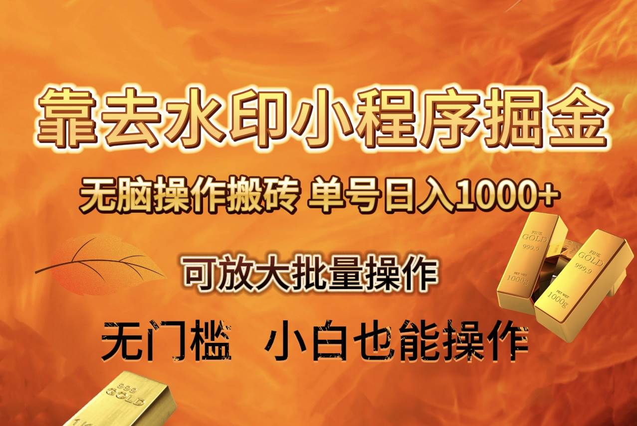 去水印小程序+拼多多 无脑搬砖 ，单号日入1000+ 保姆级教程 可放大批量操作-靠谱项目库