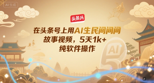 在头条号上用AI生民间故事视频，5天1k+，纯软件操作-靠谱项目库