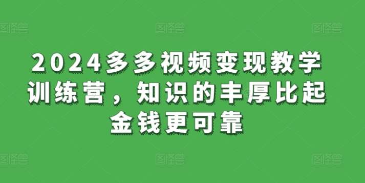 2024多多视频变现教学训练营，知识的丰厚比起金钱更可靠-靠谱项目库