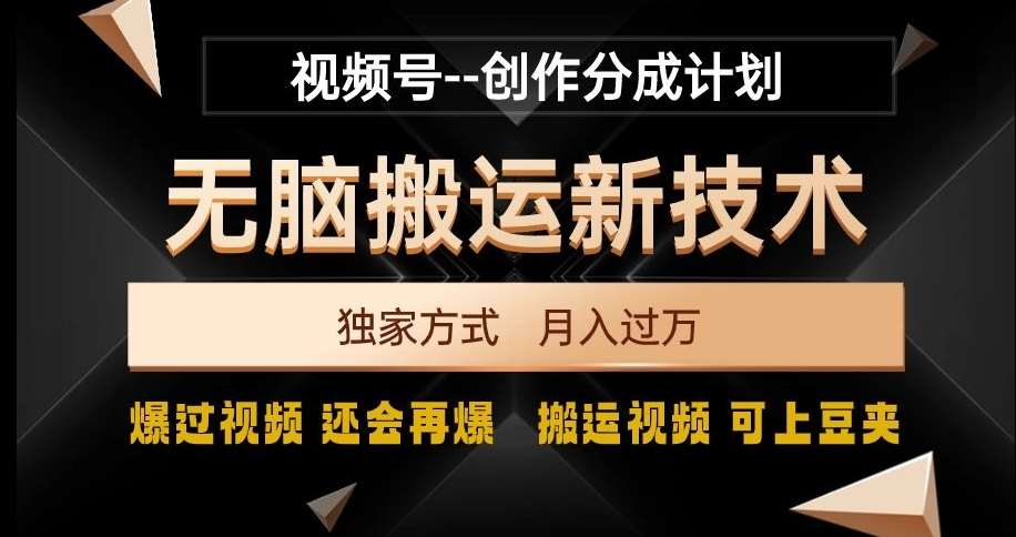 视频号无脑搬运新技术,破原创壕流量,独家方式,爆过视频,还会再爆【揭秘】-靠谱项目库