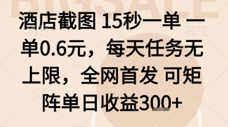 酒店截图项目，15秒一单，一单0.6米，每天任务无上限，全网首发可矩阵单日收益3张+【揭秘】-靠谱项目库