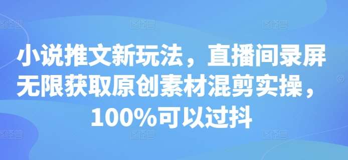 小说推文新玩法，直播间录屏无限获取原创素材混剪实操，100%可以过抖-靠谱项目库