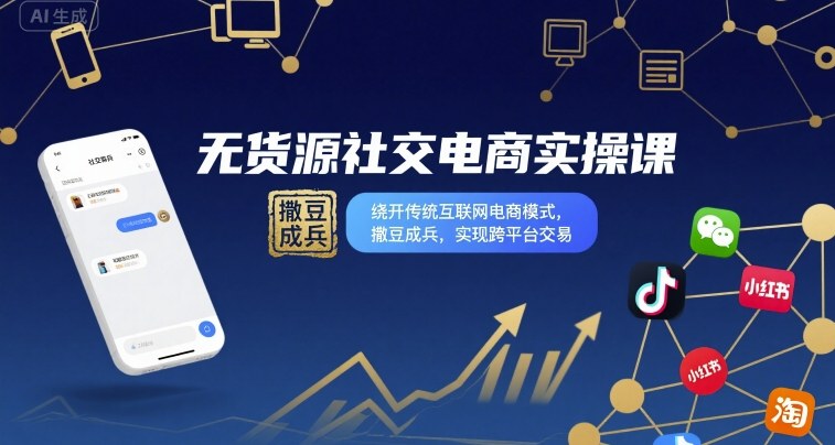 无货源社交电商实操课，绕开传统互联网电商模式，撒豆成兵，实现跨平台交易-靠谱项目库