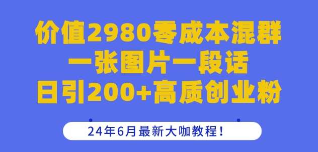 价值2980零成本混群一张图片一段话日引200+高质创业粉，24年6月最新大咖教程【揭秘】-靠谱项目库