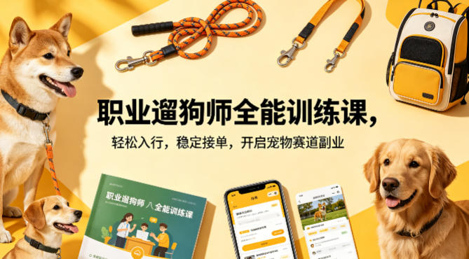 职业遛狗师全能训练课,轻松入行,稳定接单,开启宠物赛道副业-靠谱项目库