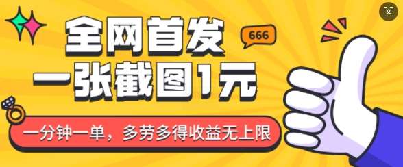 全网首发，一张截图1块钱，一分钟一单，多劳多得，收益无上限-靠谱项目库