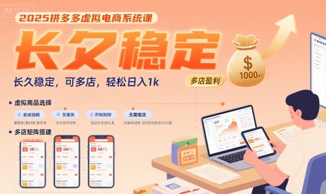 2025拼多多虚拟电商系统课，长久稳定，可多店，轻松日入1k-靠谱项目库