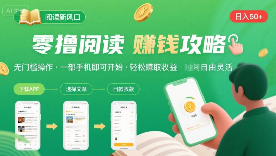 零撸阅读新风口,无门槛轻松挣,一部手机,日入 50-3张【揭秘】-靠谱项目库