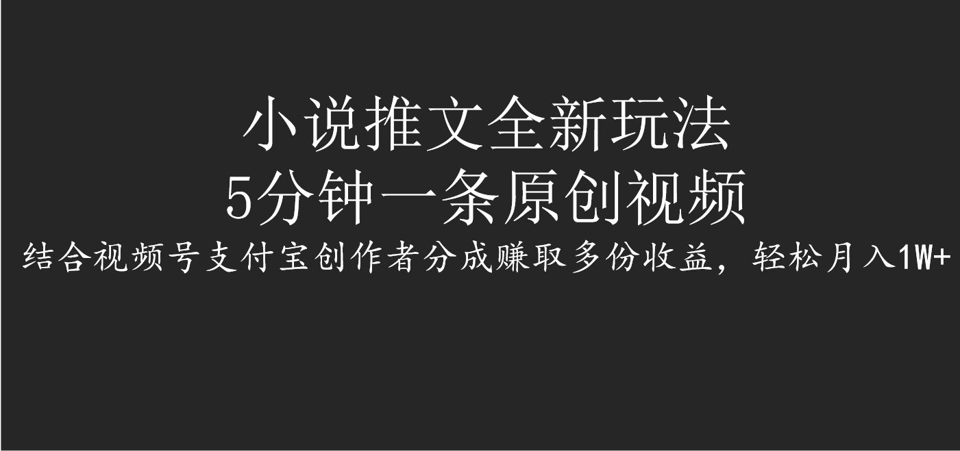 小说推文全新玩法，5分钟一条原创视频，结合视频号支付宝创作者分成赚取多份收益，轻松月入1W+-靠谱项目库