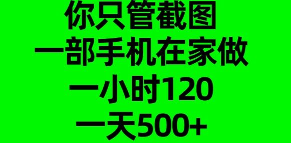 你只管截图，一部手机在家做，一小时120，一天500+-靠谱项目库