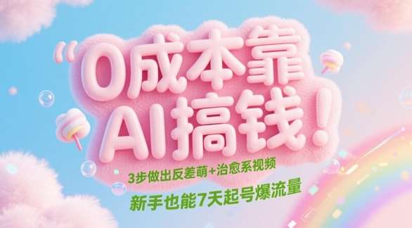 0成本靠AI搞钱！3步做出反差萌+治愈系视频，新手也能7天起号爆流量-靠谱项目库