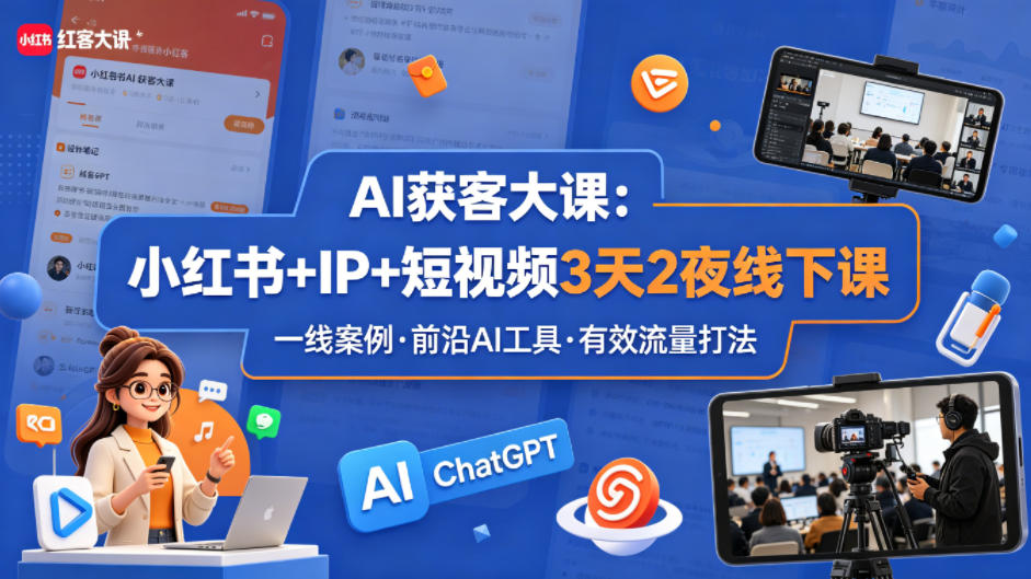 AI获客大课小红书+IP+短视频3天2夜线下课，用最真实的一线案例，最前沿的AI工具，最有效的流量打法-靠谱项目库