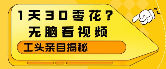 1天30零花?无脑看视频,大佬亲自揭秘-靠谱项目库