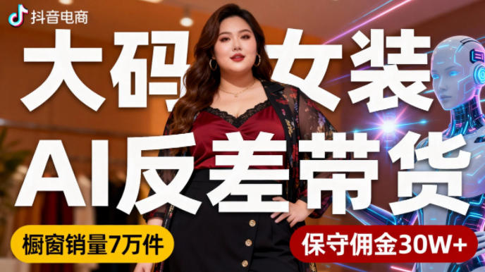 抖音小众赛道，大码女装AI反差带货，不用直播，每天6条作品，橱窗卖7万件，保守佣金30W+-靠谱项目库