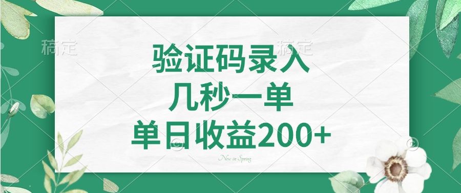 验证码录入，几秒一单，单日收益200+-靠谱项目库