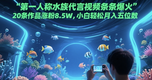第一人称水族代言视频条条爆火，20条作品涨粉8.5W，小白轻松月入五位数-靠谱项目库