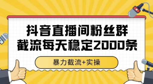抖音直播间粉丝群暴力截流，一台电脑每天稳定2000条数据，暴力截流+实操 【揭秘】-靠谱项目库