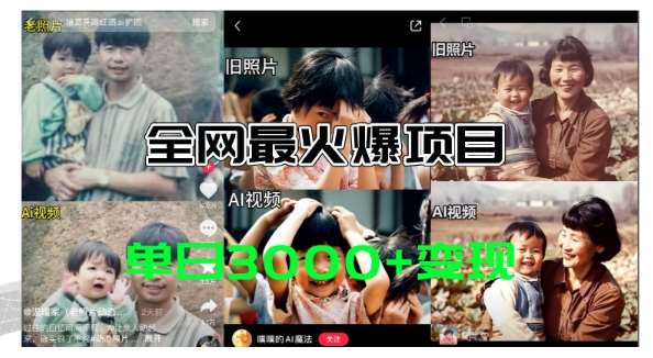 全网爆火的AI让老照片动起来教程，蹭热点日赚3k+，内含免费工具一键可生成【揭秘】-靠谱项目库