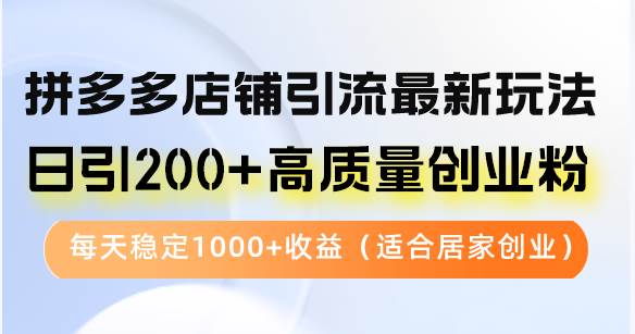 （12893期）拼多多店铺引流最新玩法，日引200+高质量创业粉，每天稳定1000+收益（…-靠谱项目库