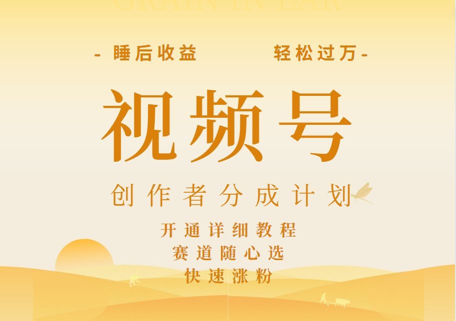 详解视频号创作者分成计划,暴力起号,可同步多平台,实现睡后收入2W+,看懂即可操作!-靠谱项目库
