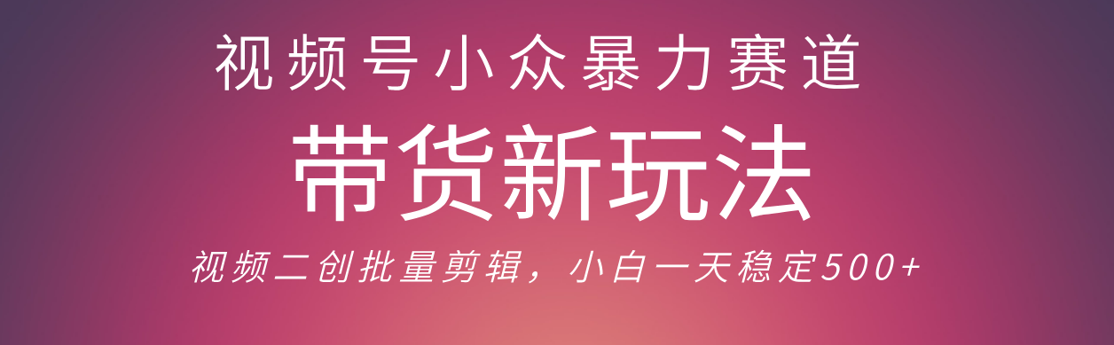 视频号小众暴力赛道,最新带货玩法 小白也能轻松日入500+ 保姆及教程-靠谱项目库