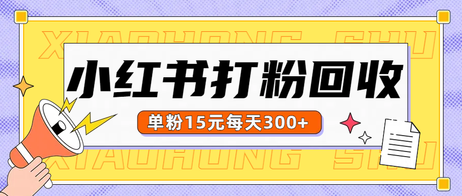 小红书打粉，单粉15元回收每天300+-靠谱项目库