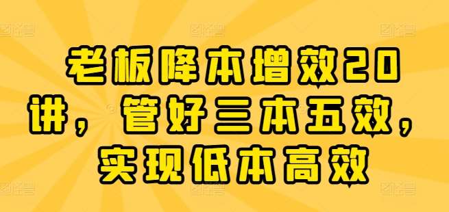 老板降本增效20讲，管好三本五效，实现低本高效-靠谱项目库