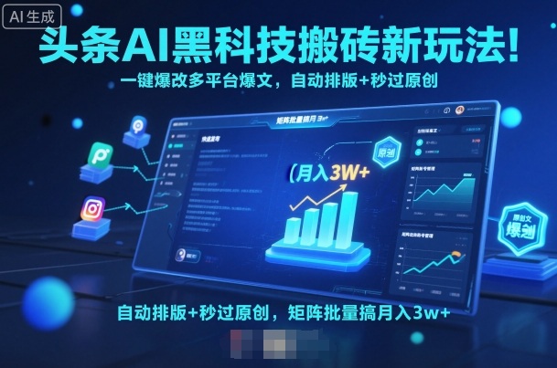 头条AI黑科技搬砖新玩法！一键爆改多平台爆文，自动排版+秒过原创，矩阵批量搞月入3w+【揭秘】-靠谱项目库
