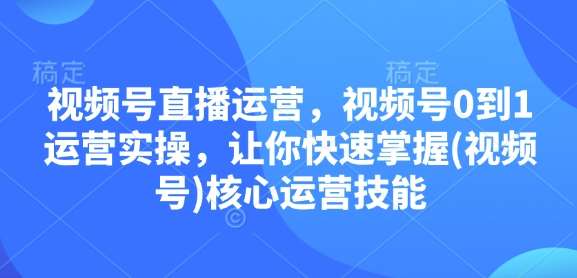 视频号直播运营，视频号0到1运营实操，让你快速掌握(视频号)核心运营技能-靠谱项目库