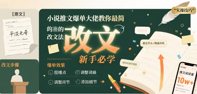 小说推文爆单大佬教你最简单的改文方法实操课，新手必学-靠谱项目库