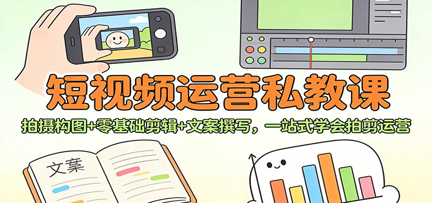 短视频运营私教课：拍摄构图+零基础剪辑 +文案撰写，一站式学会拍剪运营-靠谱项目库