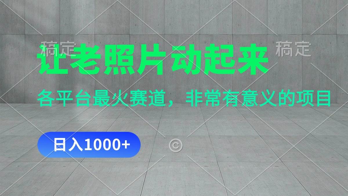 让老照片动起来，一天变现1000+，各平台最火赛道，看完就会-靠谱项目库