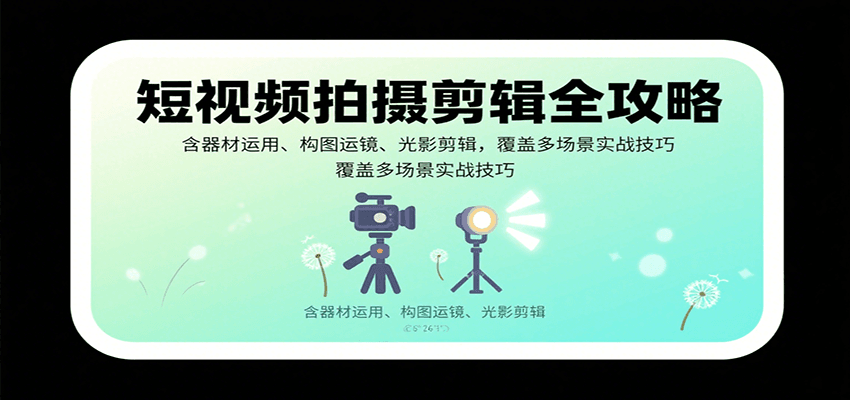 短视频拍摄剪辑全攻略：含器材运用、构图运镜、光影剪辑，覆盖多场景实战技巧-靠谱项目库