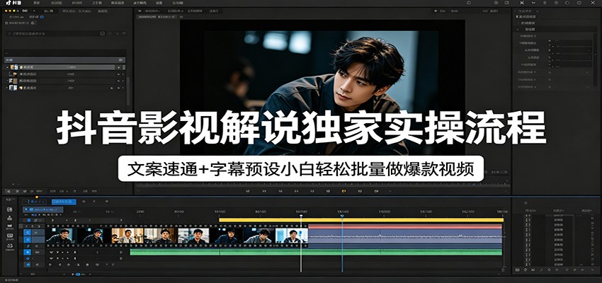 抖音影视解说独家实操流程,文案速通+字幕预设小白轻松批量做爆款视频-靠谱项目库