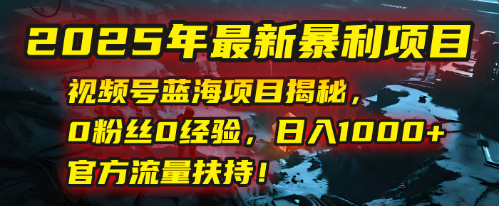 2025年最新暴利项目:视频号蓝海项目揭秘,0粉丝0经验,日入1000+,官方流量扶持!-靠谱项目库
