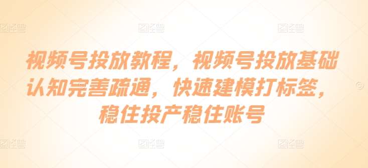 视频号投放教程，​视频号投放基础认知完善疏通，快速建模打标签，稳住投产稳住账号-靠谱项目库