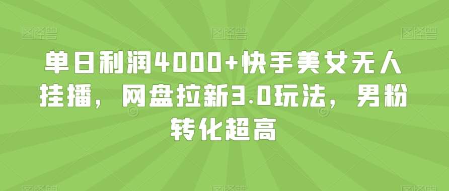 单日利润4000+快手美女无人挂播，网盘拉新3.0玩法，男粉转化超高【揭秘】-靠谱项目库
