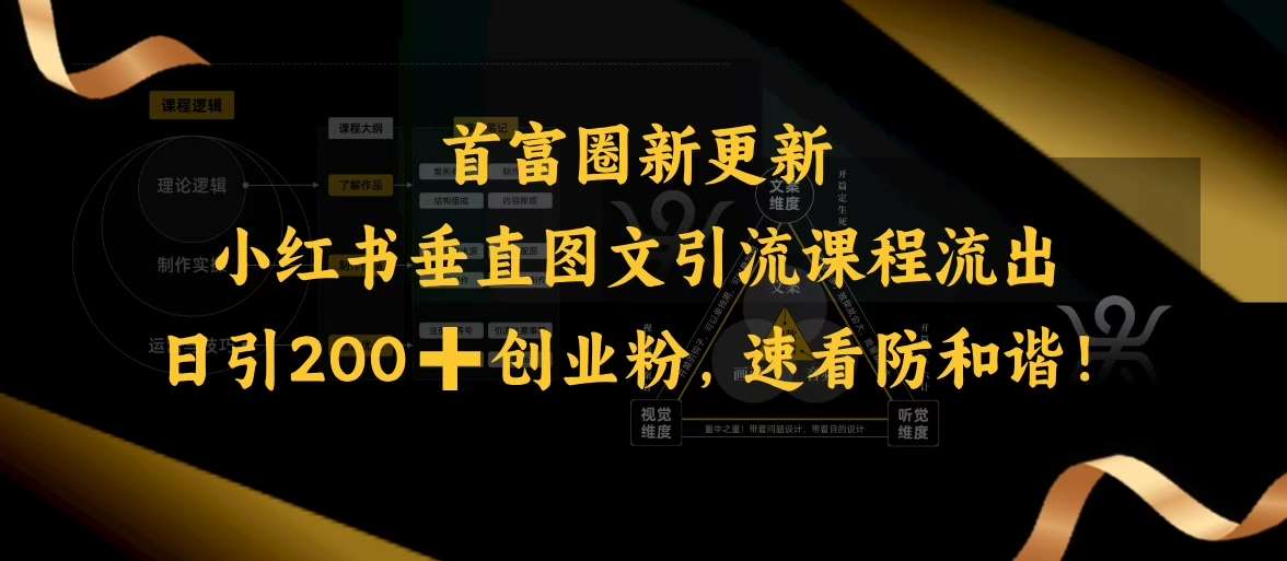 小红书垂直图文引流课程流出，日引200+创业粉，速看防和谐-靠谱项目库