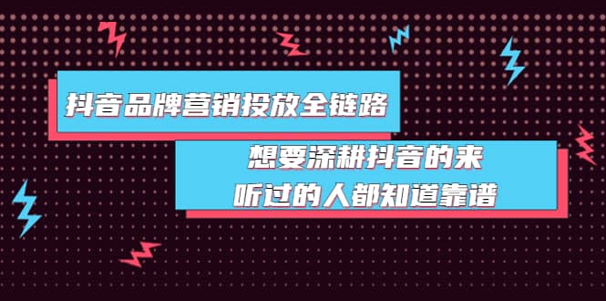 抖音品牌营销投放全链路:想要深耕抖音的来,听过的人都知道靠谱-靠谱项目库