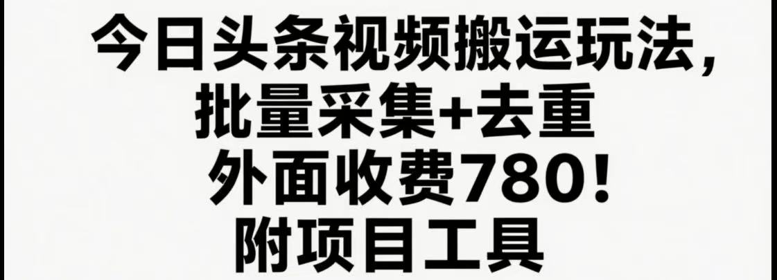 今日头条视频搬运玩法,软件一键去重,轻松日入500+附项目工具-靠谱项目库